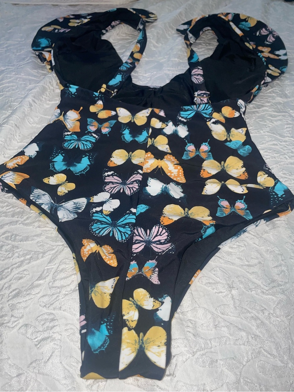 BuddyLove Sz Small NWOT Elenora Ruffle Shoulder One-Piece Swimsuit - "Mariposa" - Picture 10 of 16